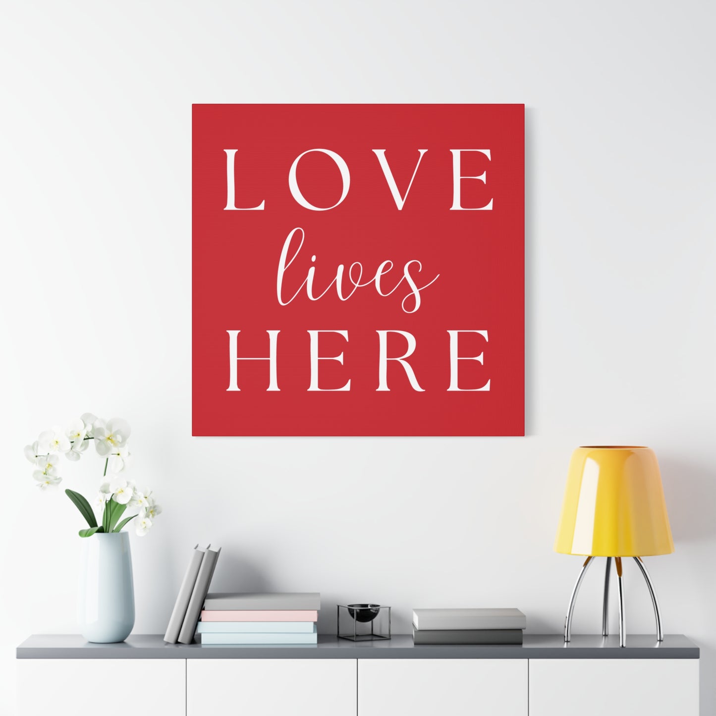 Red and White Wall Art Canvas - Love Lives Here