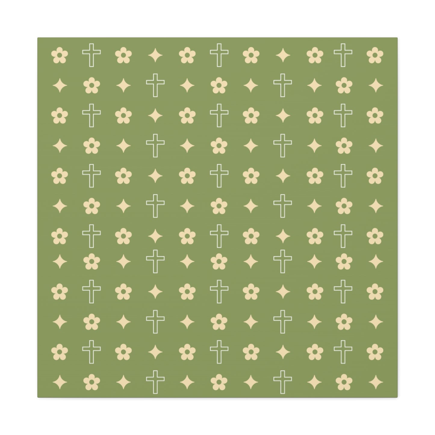 Wall Art Canvas - Army Green Daisy Cross Print
