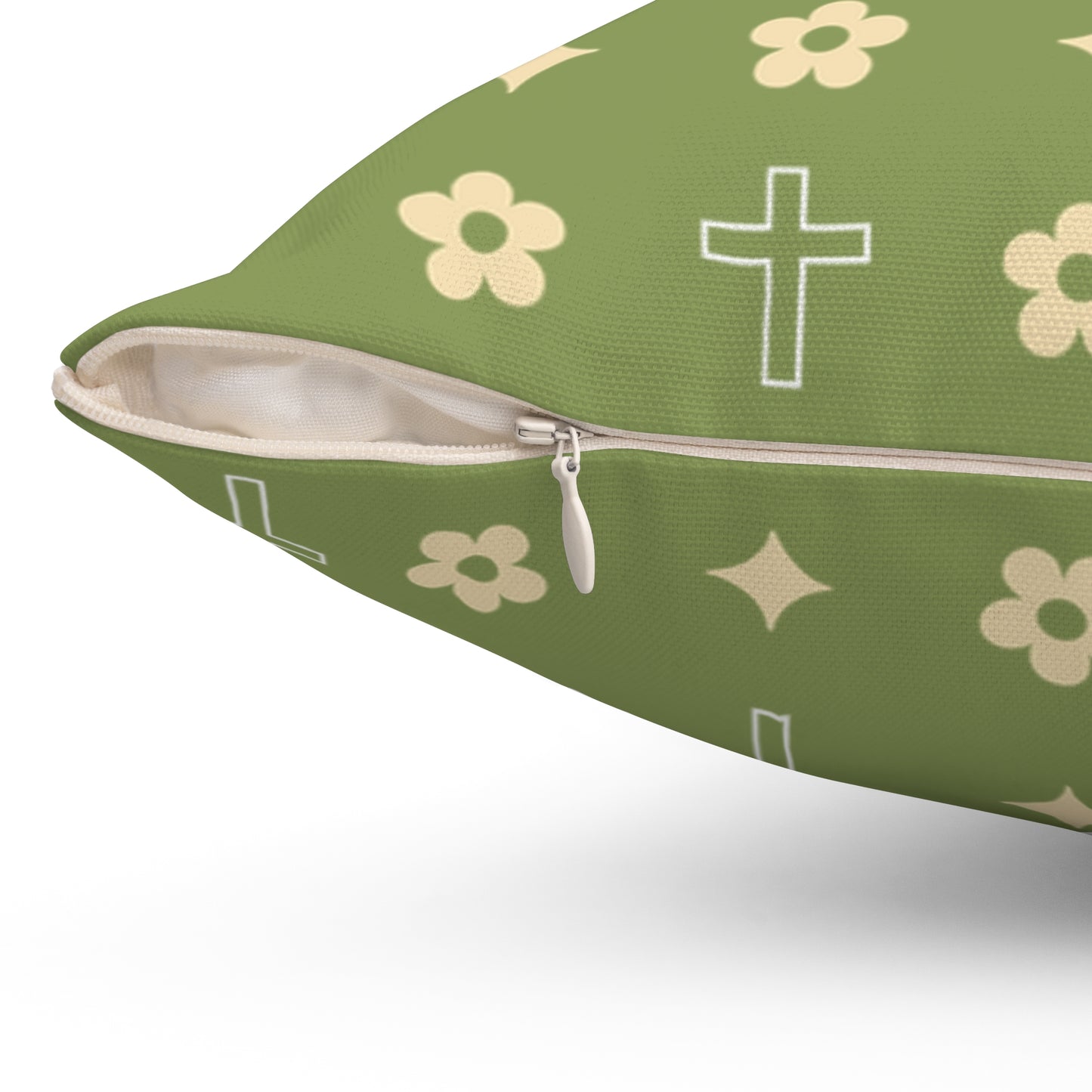 Decorative Throw Pillow - Army Green Daisy Cross Print