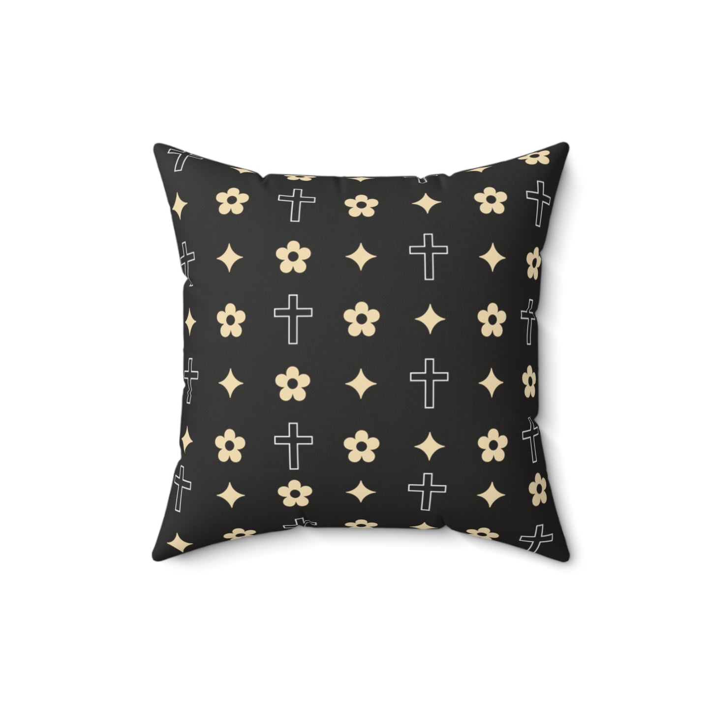 Decorative Throw Pillow - Black and White Daisy Cross Print