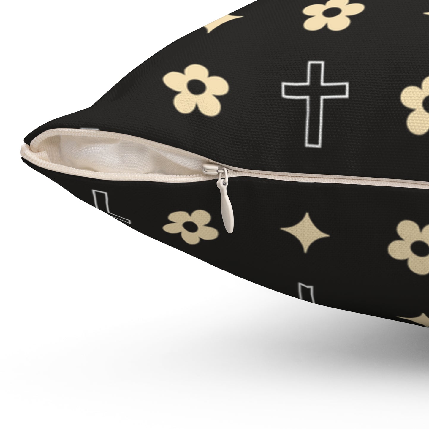 Decorative Throw Pillow - Black and White Daisy Cross Print