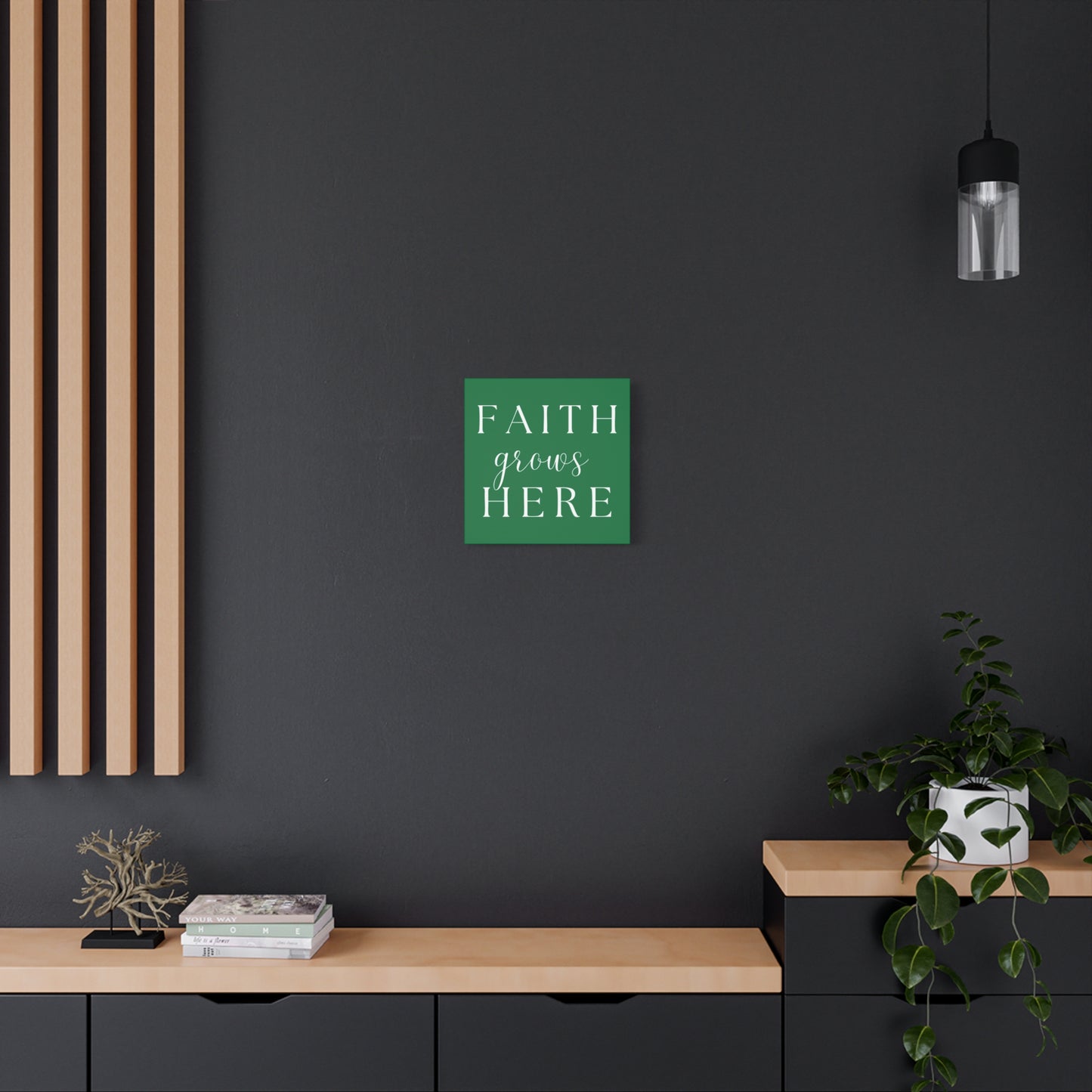 Dark Green and White Wall Art Canvas - Faith Grows Here