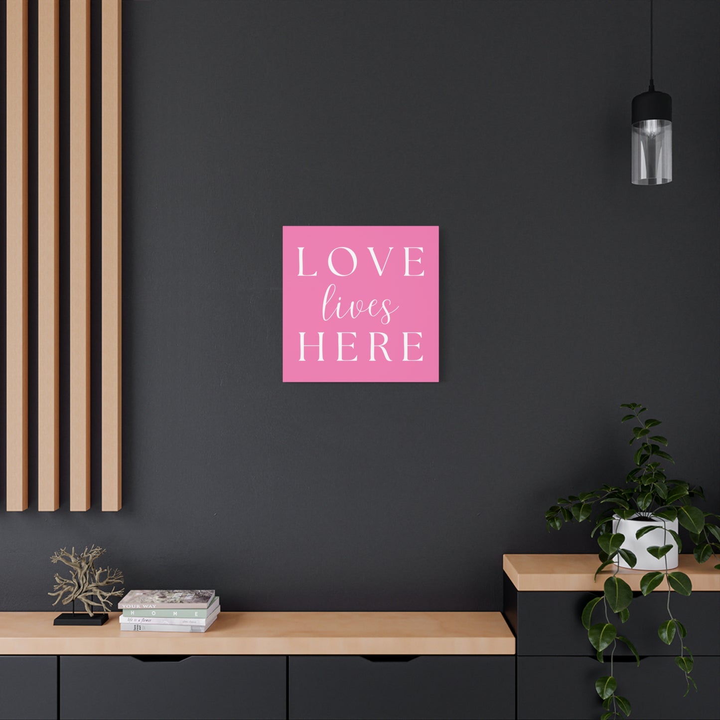 Pink and White Wall Art Canvas - Love Lives Here