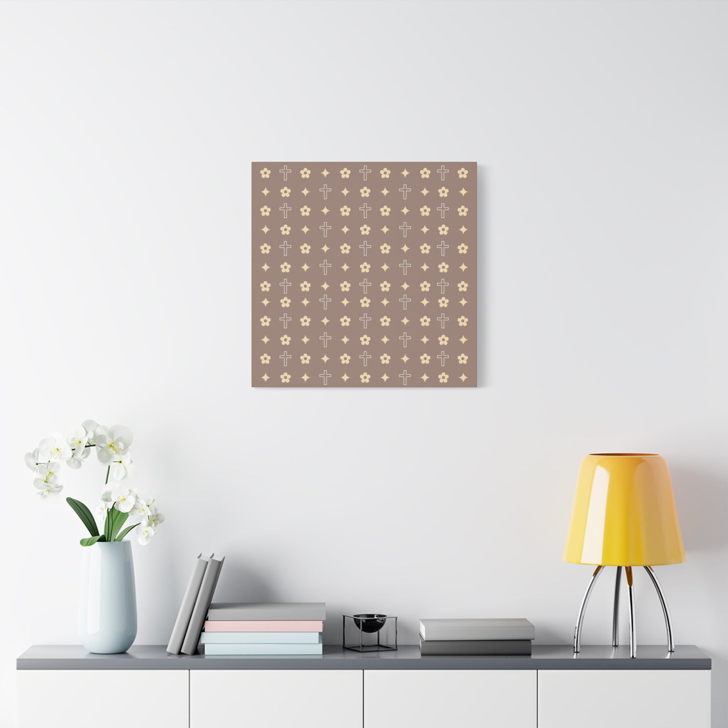 Wall Art Canvas - Mocha Cream Daisy Cross Print