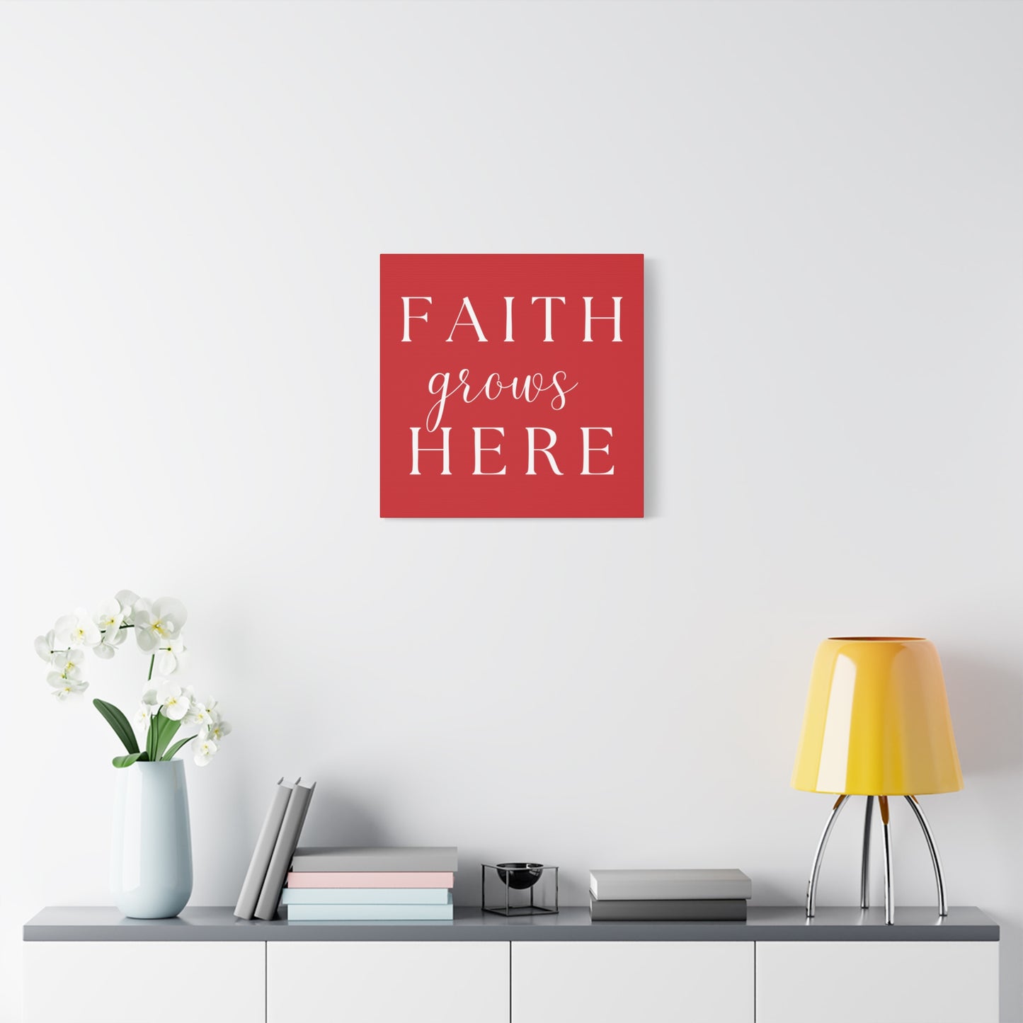 Red and White Wall Art Canvas - Faith Grows Here