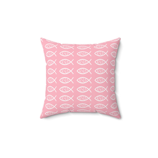 Pink Decorative Throw Pillow - Jesus Fish Matching Design