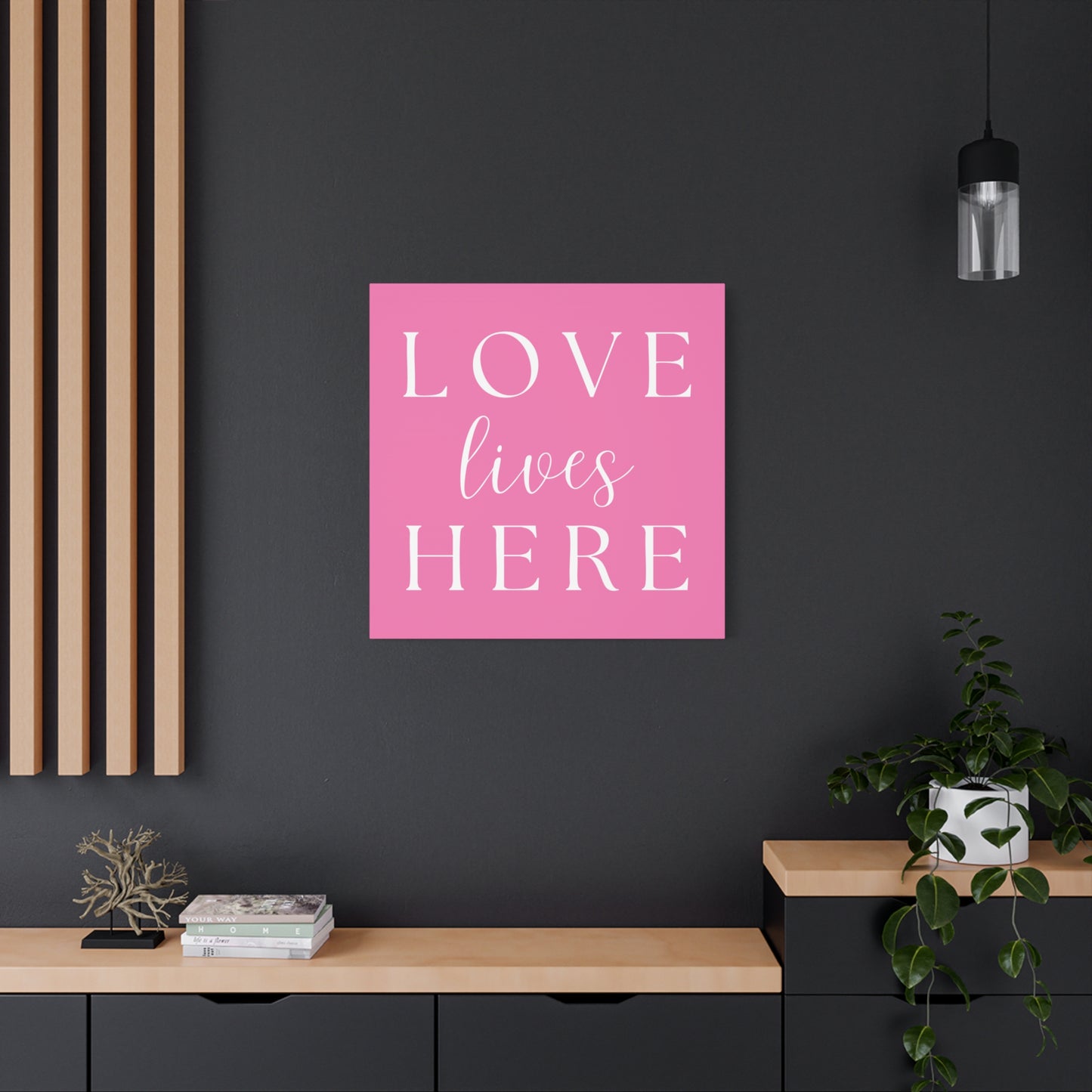 Pink and White Wall Art Canvas - Love Lives Here