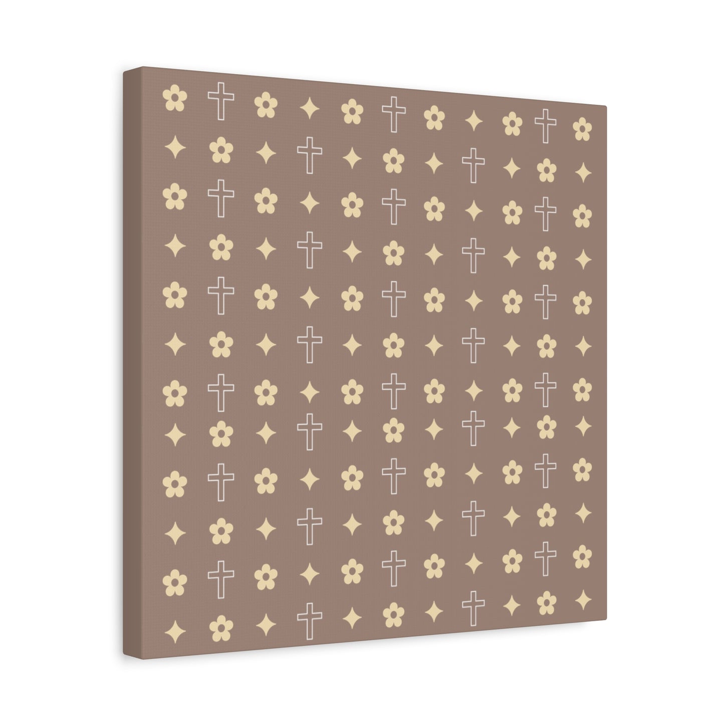 Wall Art Canvas - Mocha Cream Daisy Cross Print