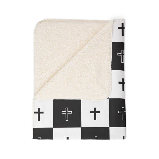 Checkered Cross Fleece Sherpa Blanket