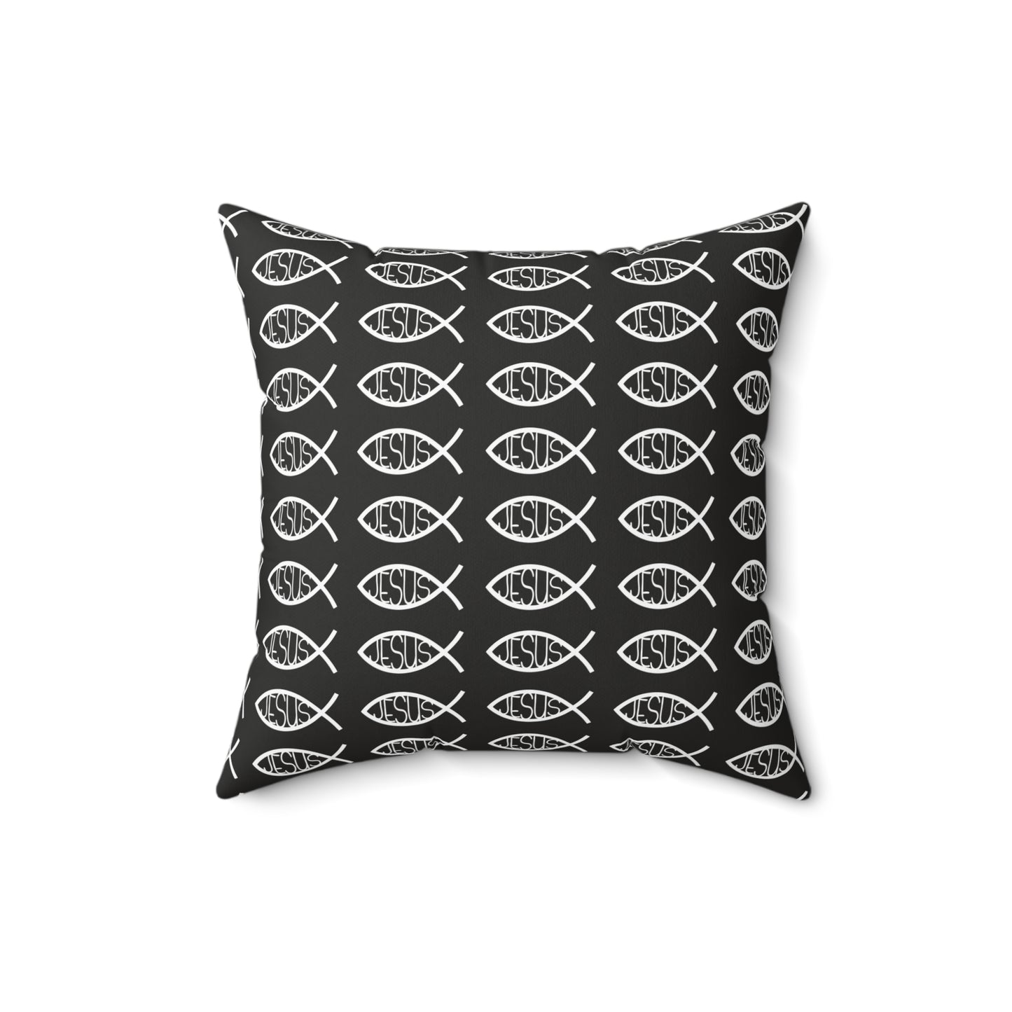 Decorative Throw Pillow - Black and White Jesus Fish Matching Design