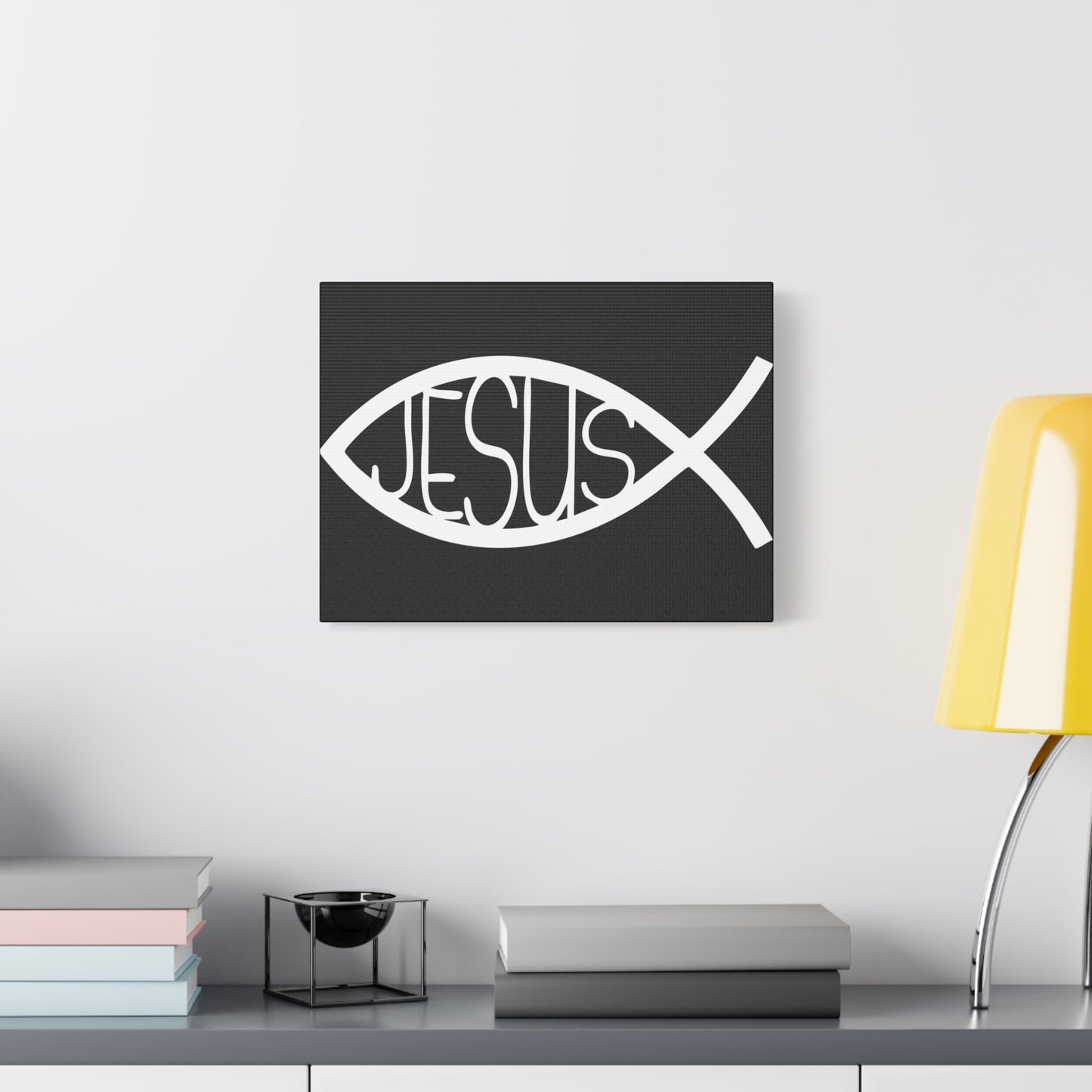 Black and White Jesus Fish - Wall Art Canvas