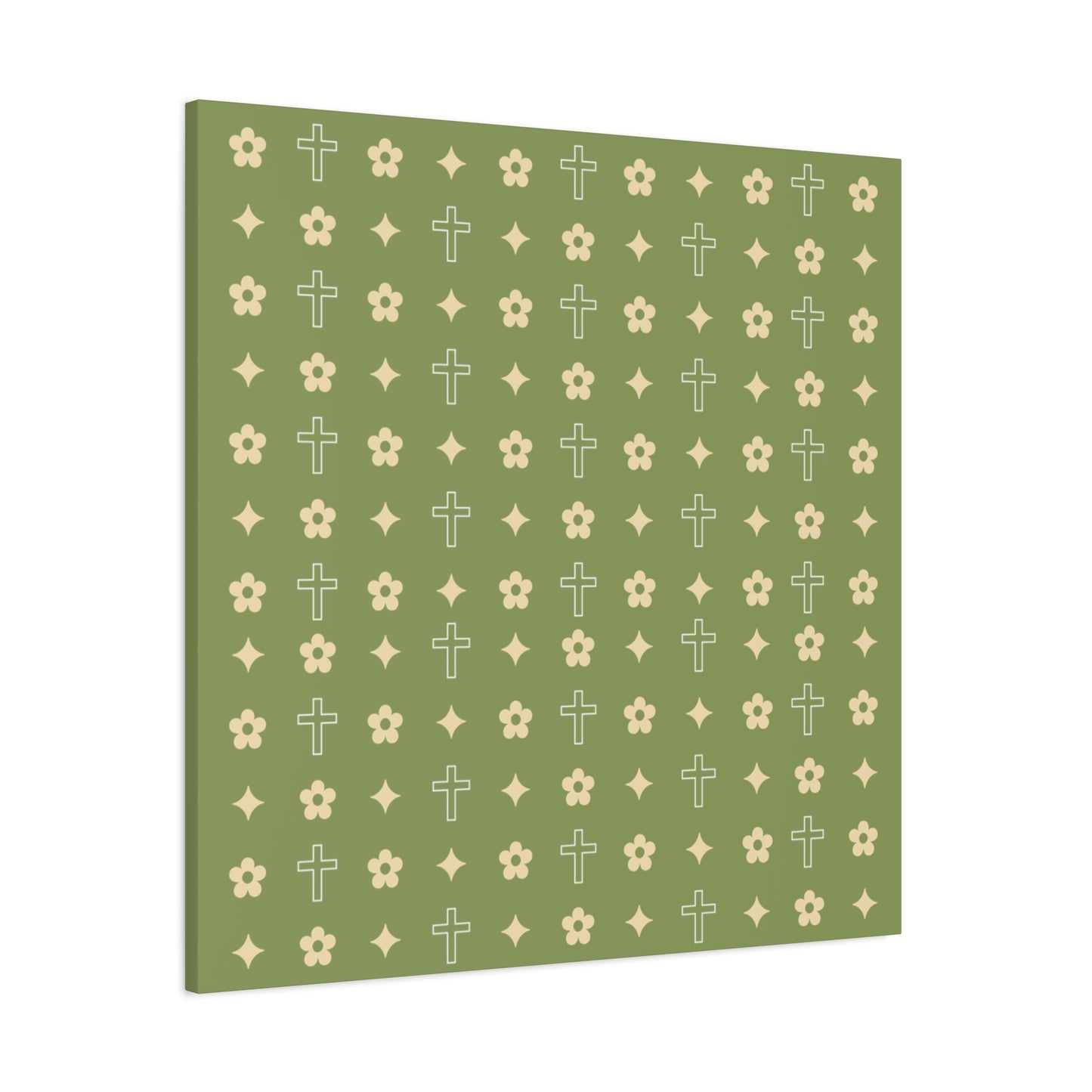 Wall Art Canvas - Army Green Daisy Cross Print