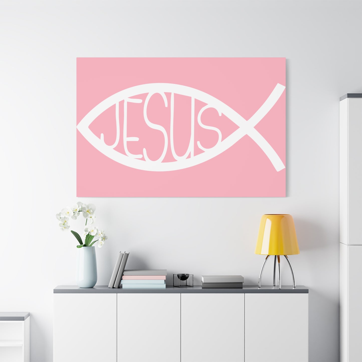 Pink Jesus Fish - Wall Art Canvas