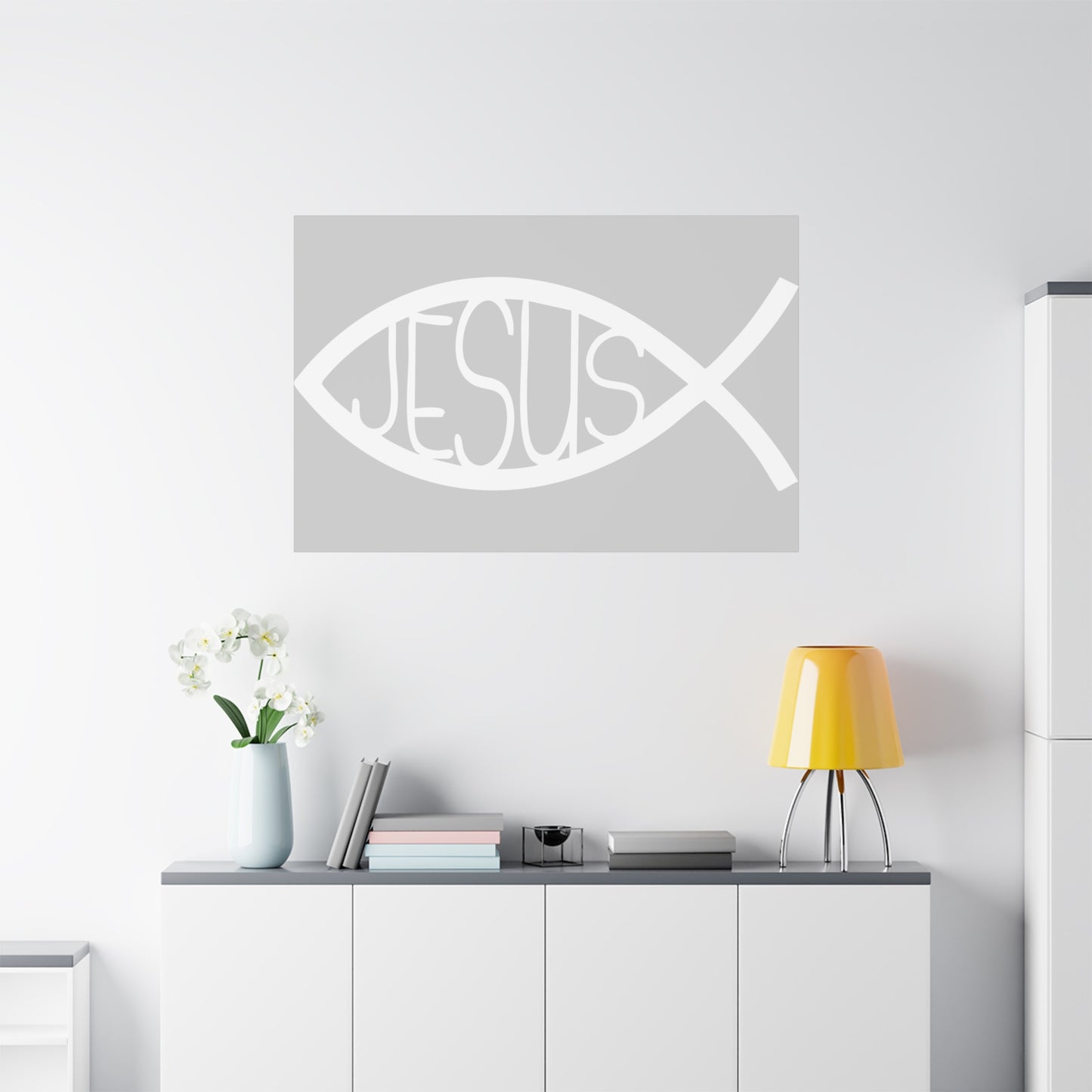 Grey and WhiteJesus Fish - Wall Art Canvas