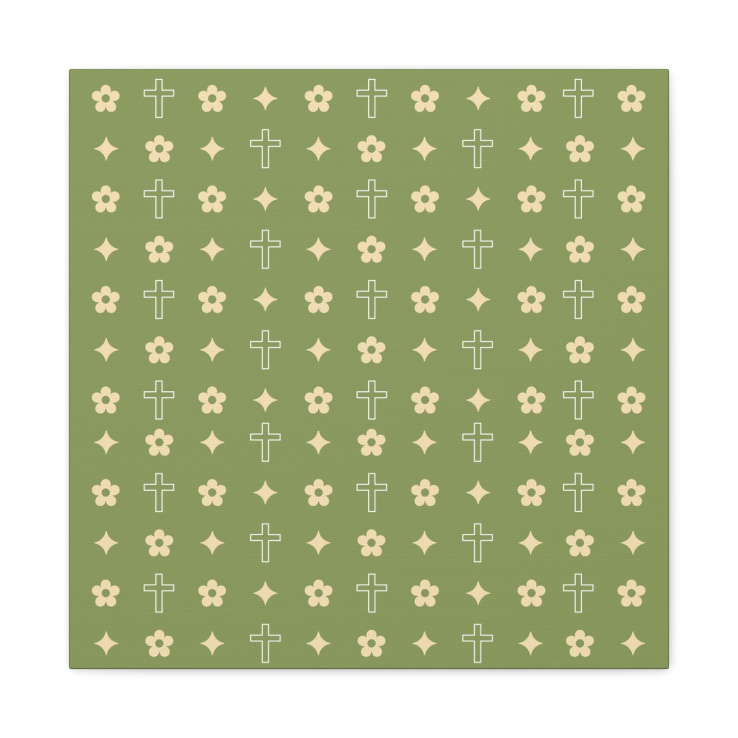 Wall Art Canvas - Army Green Daisy Cross Print