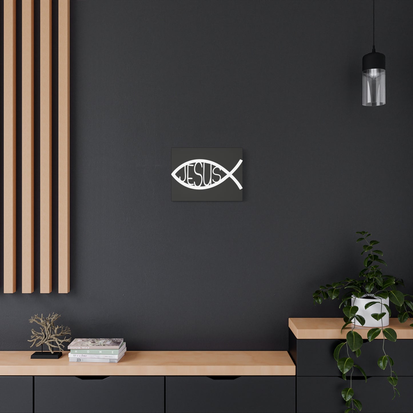 Black and White Jesus Fish - Wall Art Canvas