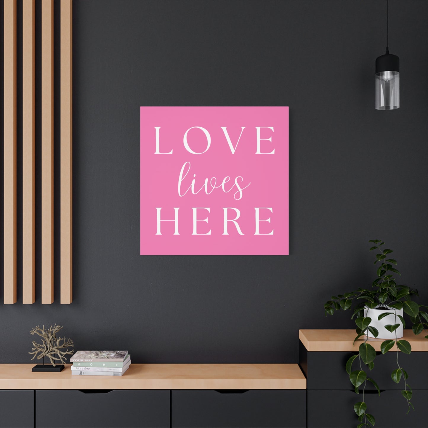 Pink and White Wall Art Canvas - Love Lives Here