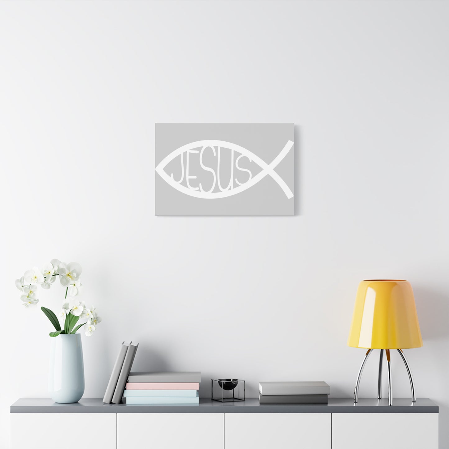 Grey and WhiteJesus Fish - Wall Art Canvas