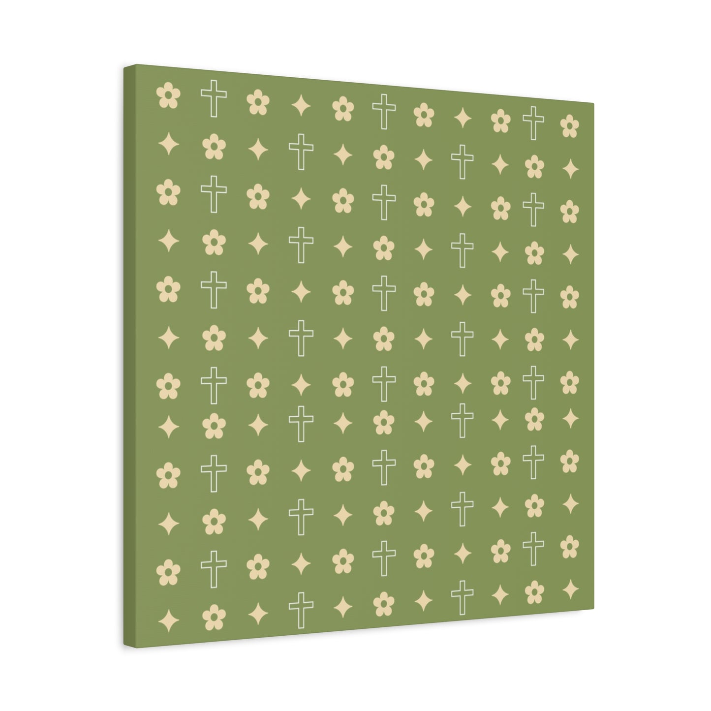Wall Art Canvas - Army Green Daisy Cross Print