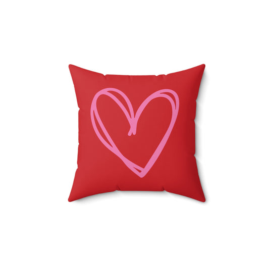 Scribbled Heart Red Pillow