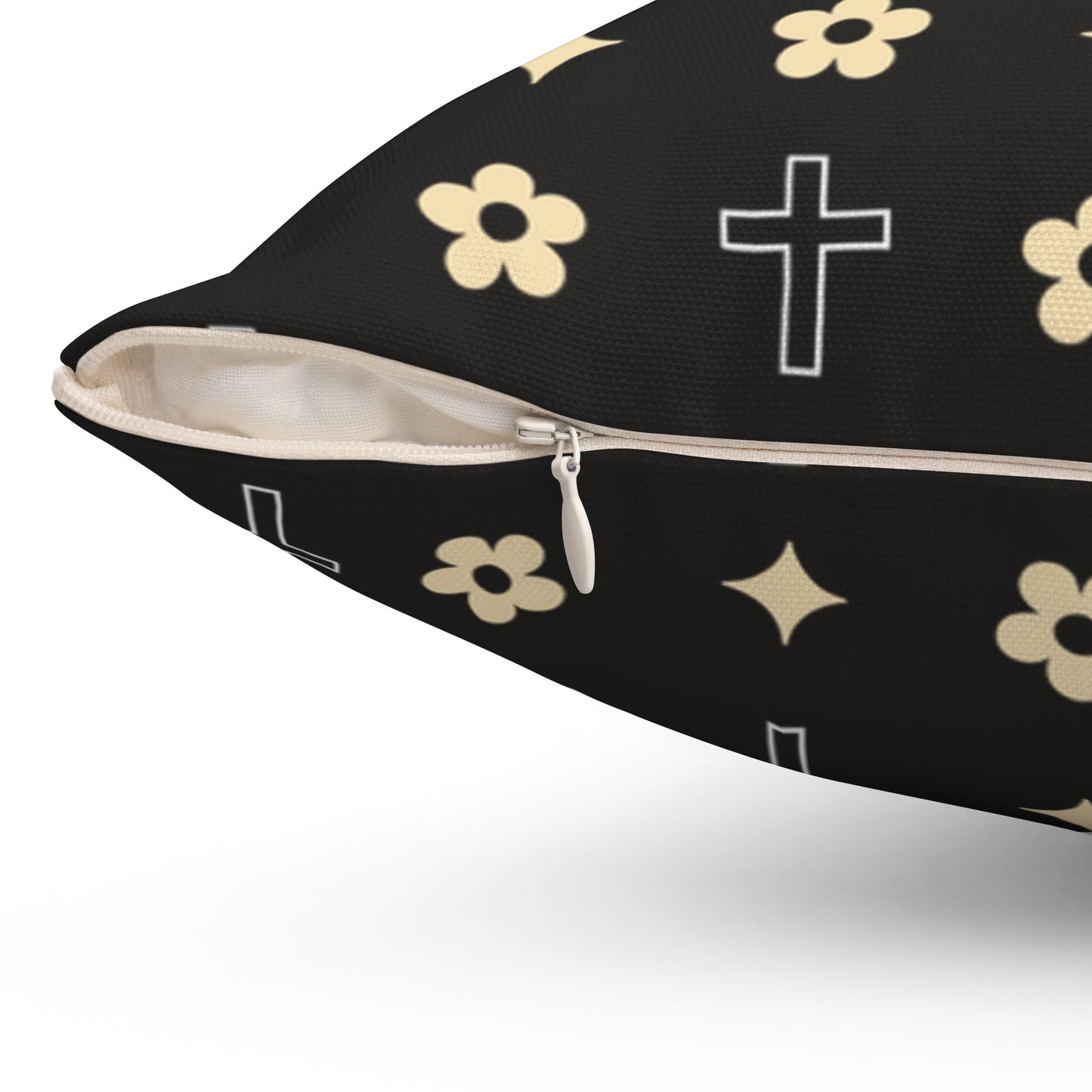 Decorative Throw Pillow - Black and White Daisy Cross Print