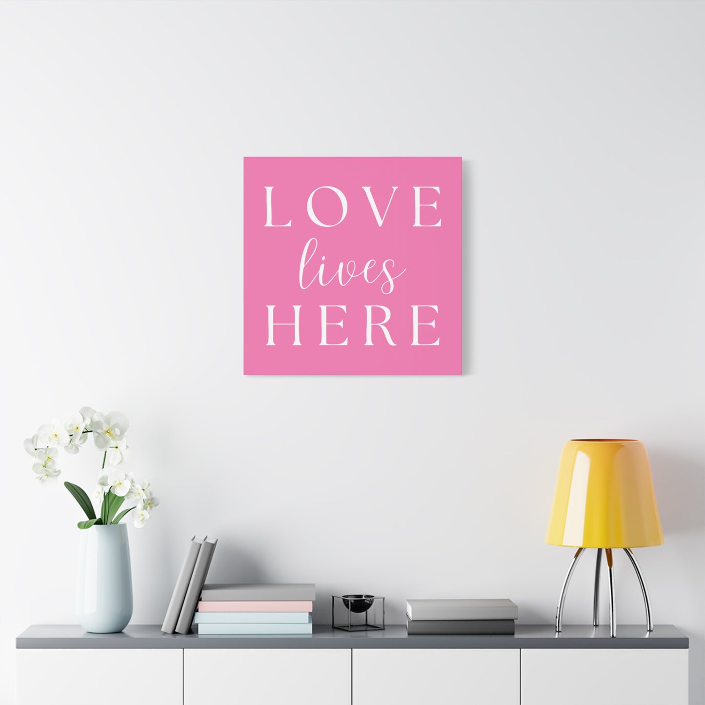 Pink and White Wall Art Canvas - Love Lives Here