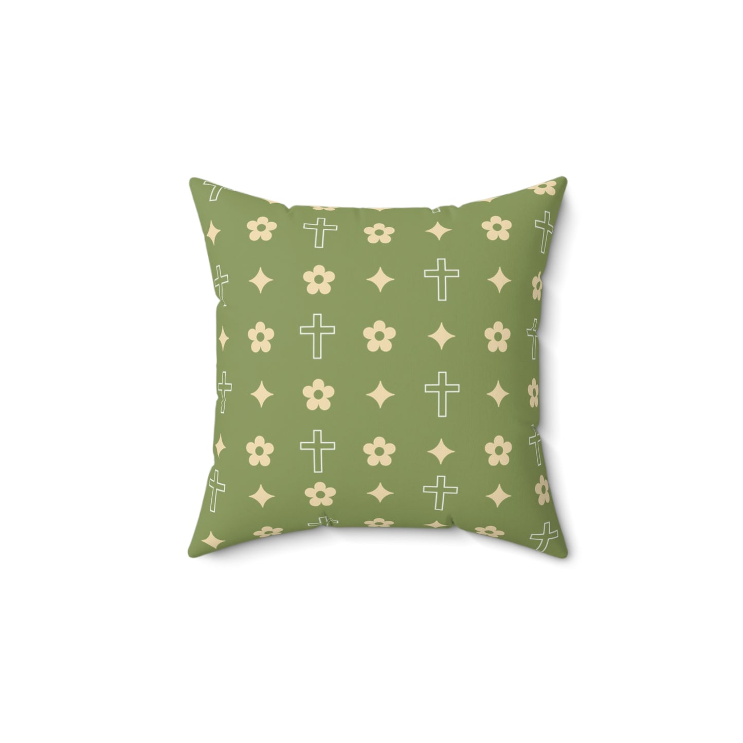 Decorative Throw Pillow - Army Green Daisy Cross Print