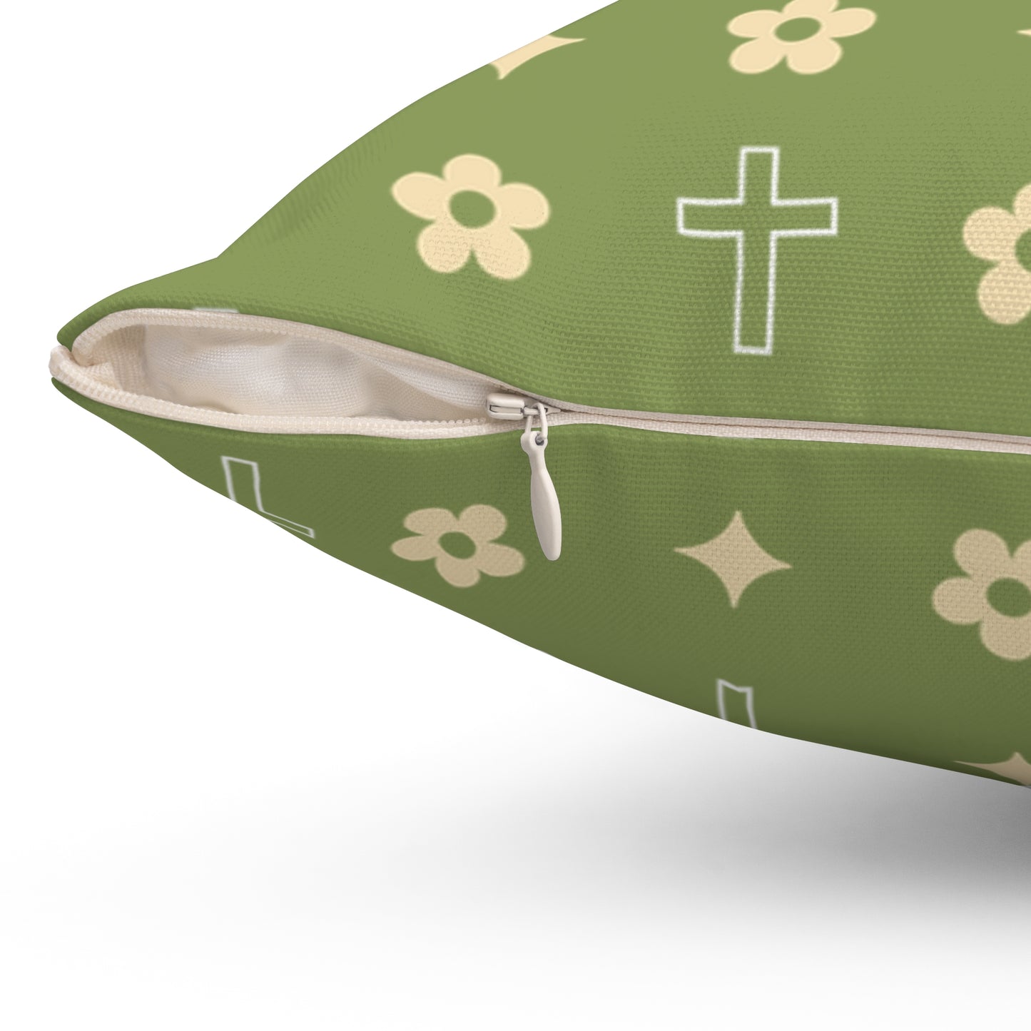 Decorative Throw Pillow - Army Green Daisy Cross Print