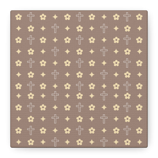 Wall Art Canvas - Mocha Cream Daisy Cross Print