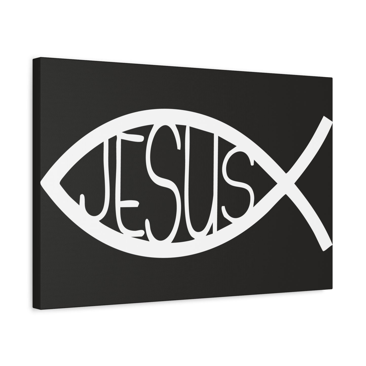 Black and White Jesus Fish - Wall Art Canvas