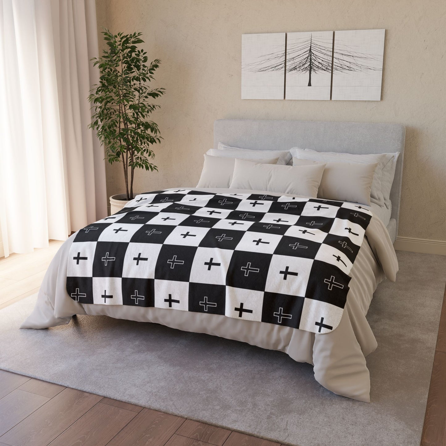 Checkered Cross Fleece Sherpa Blanket