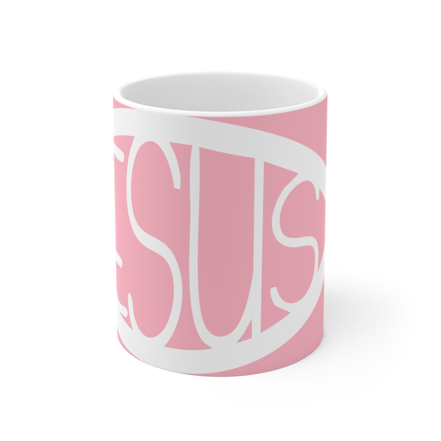 Pink Jesus Fish Mug - 11oz Ceramic Coffee Cup