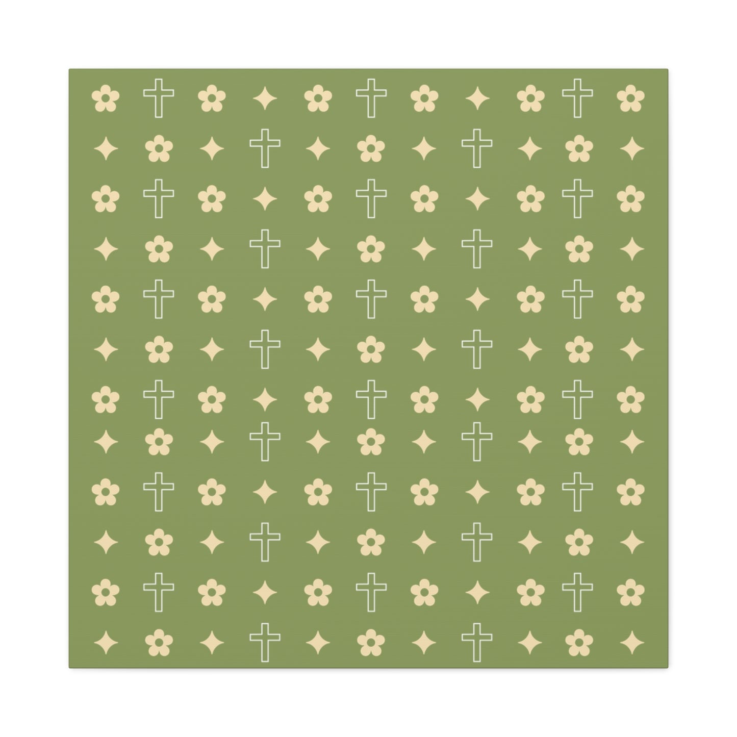 Wall Art Canvas - Army Green Daisy Cross Print
