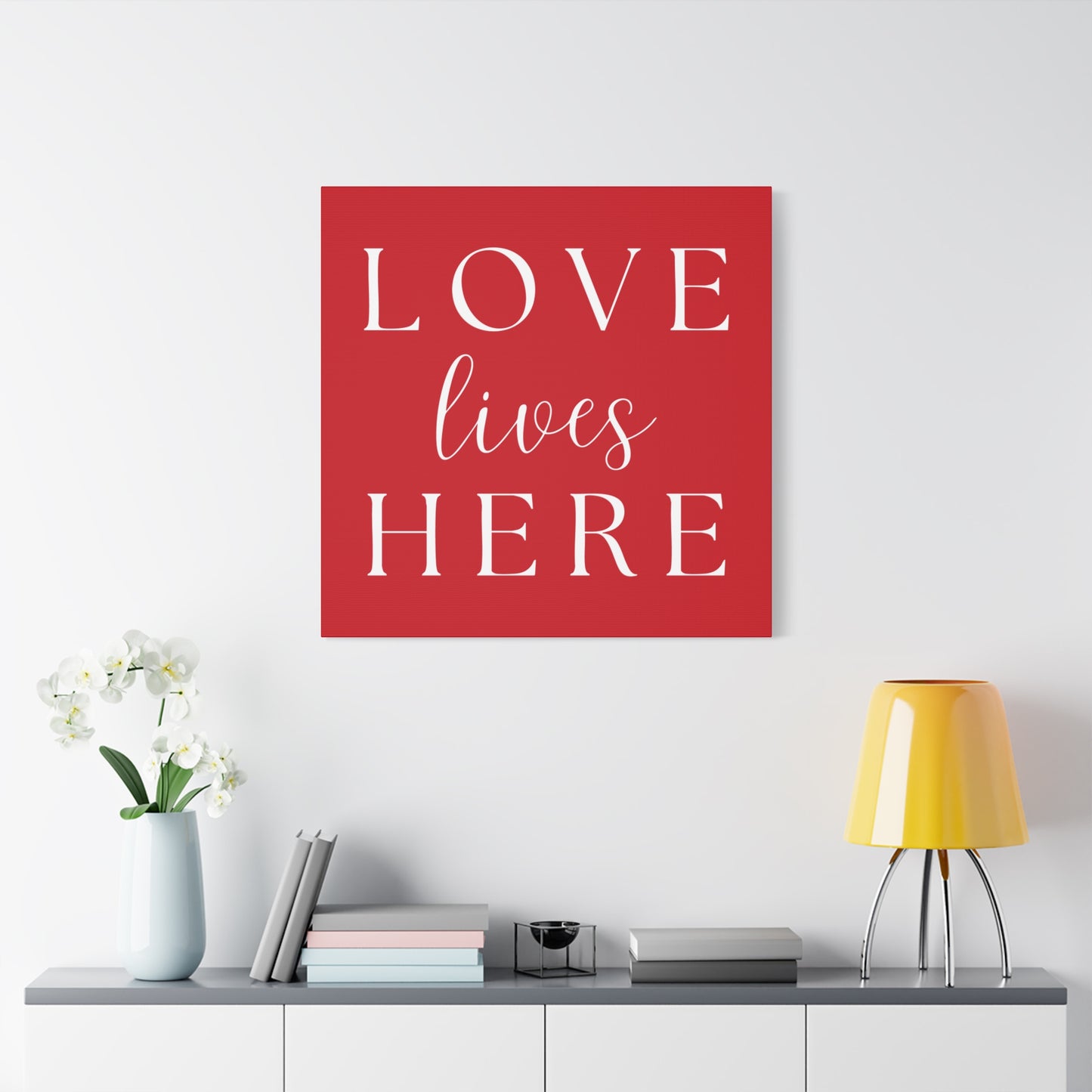 Red and White Wall Art Canvas - Love Lives Here