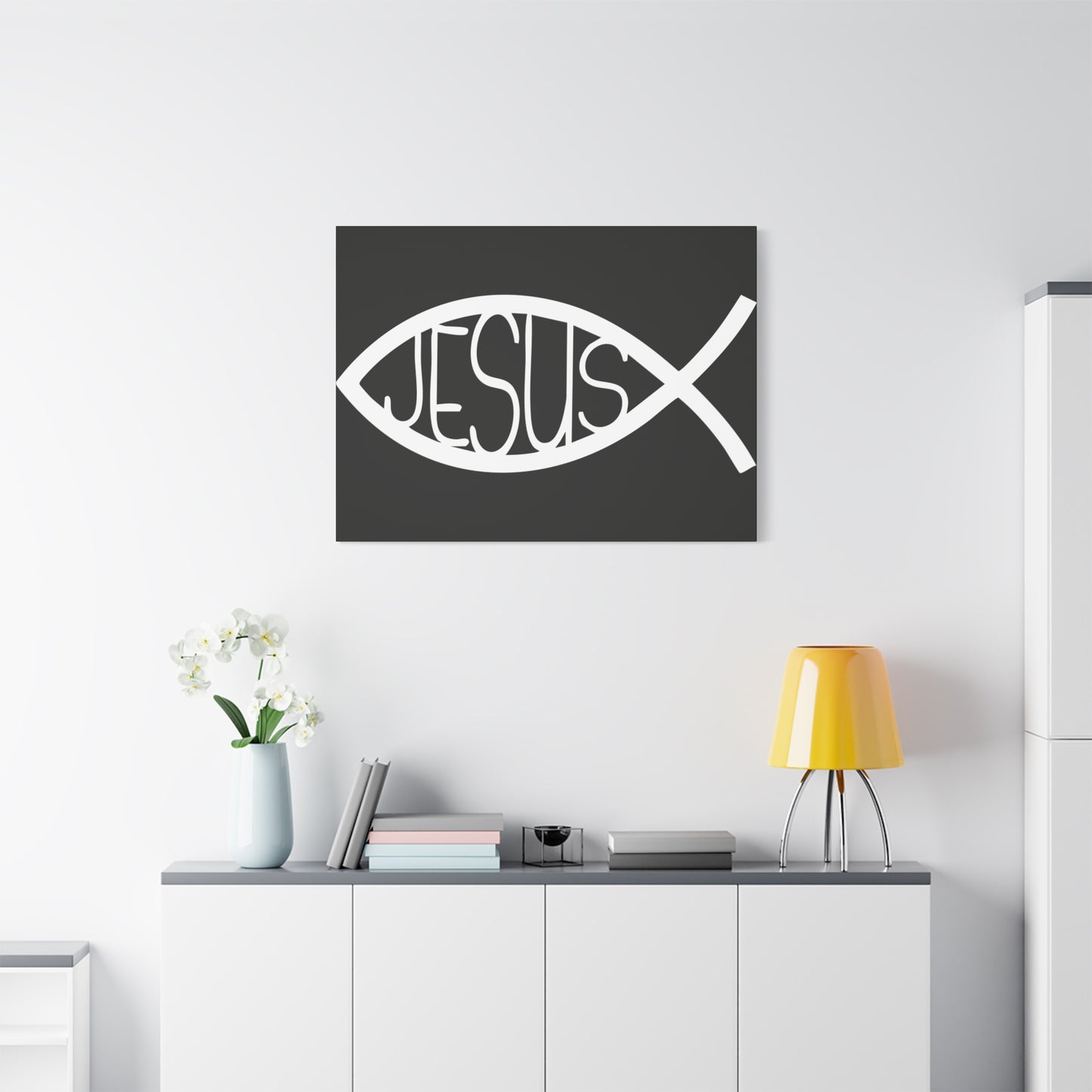 Black and White Jesus Fish - Wall Art Canvas