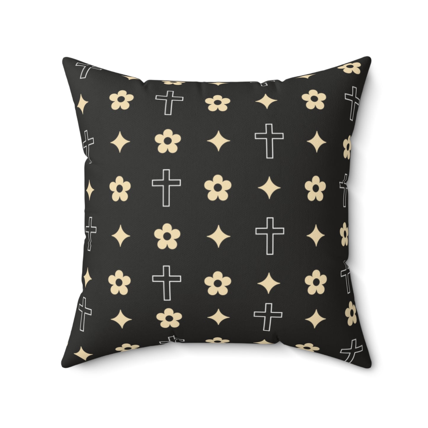 Decorative Throw Pillow - Black and White Daisy Cross Print