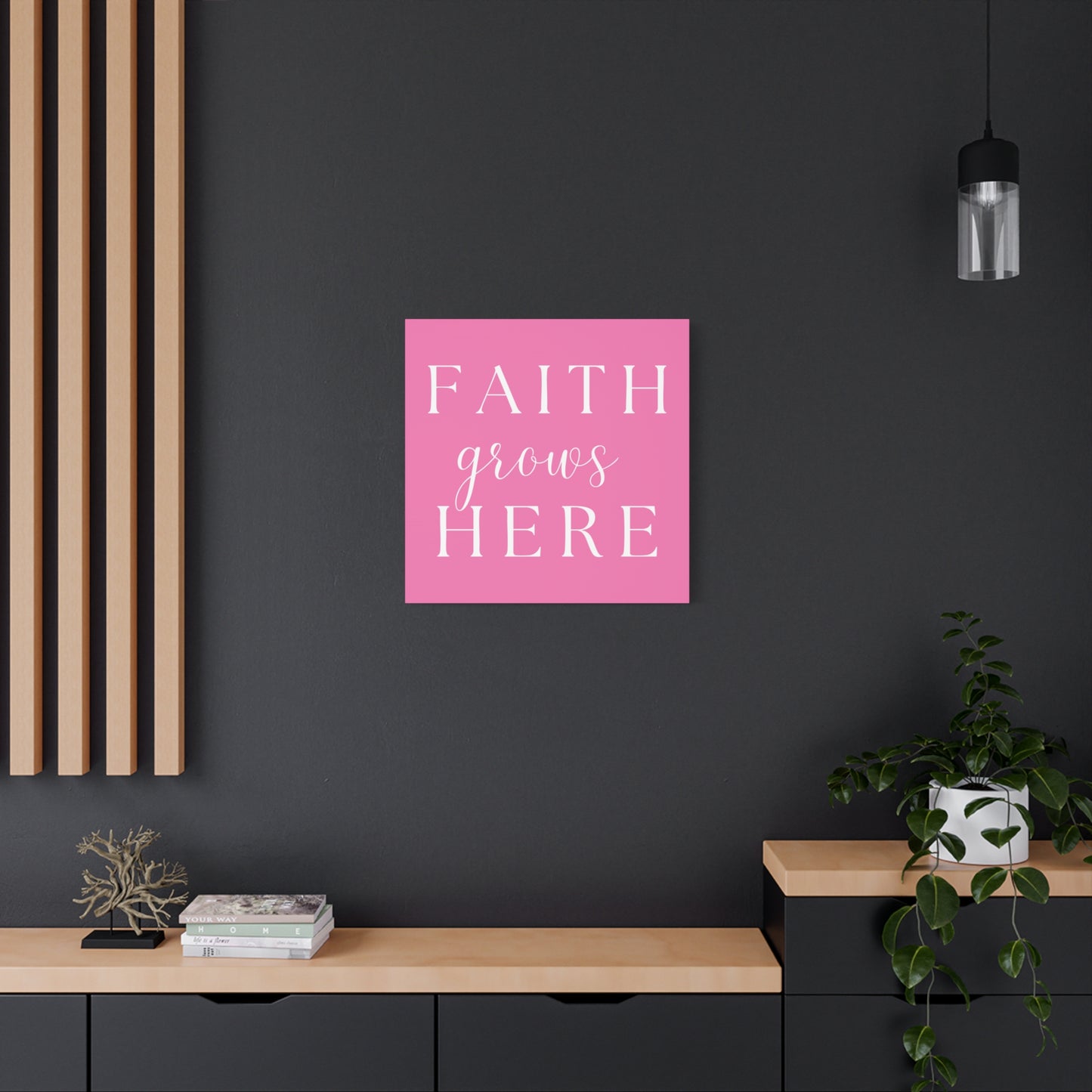 Pink and White Wall Art Canvas - Faith Grows Here
