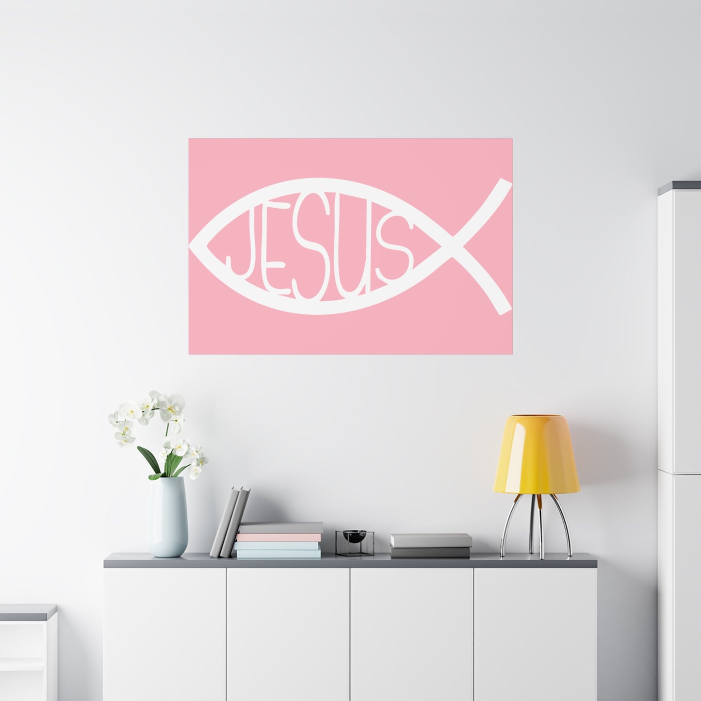 Pink Jesus Fish - Wall Art Canvas