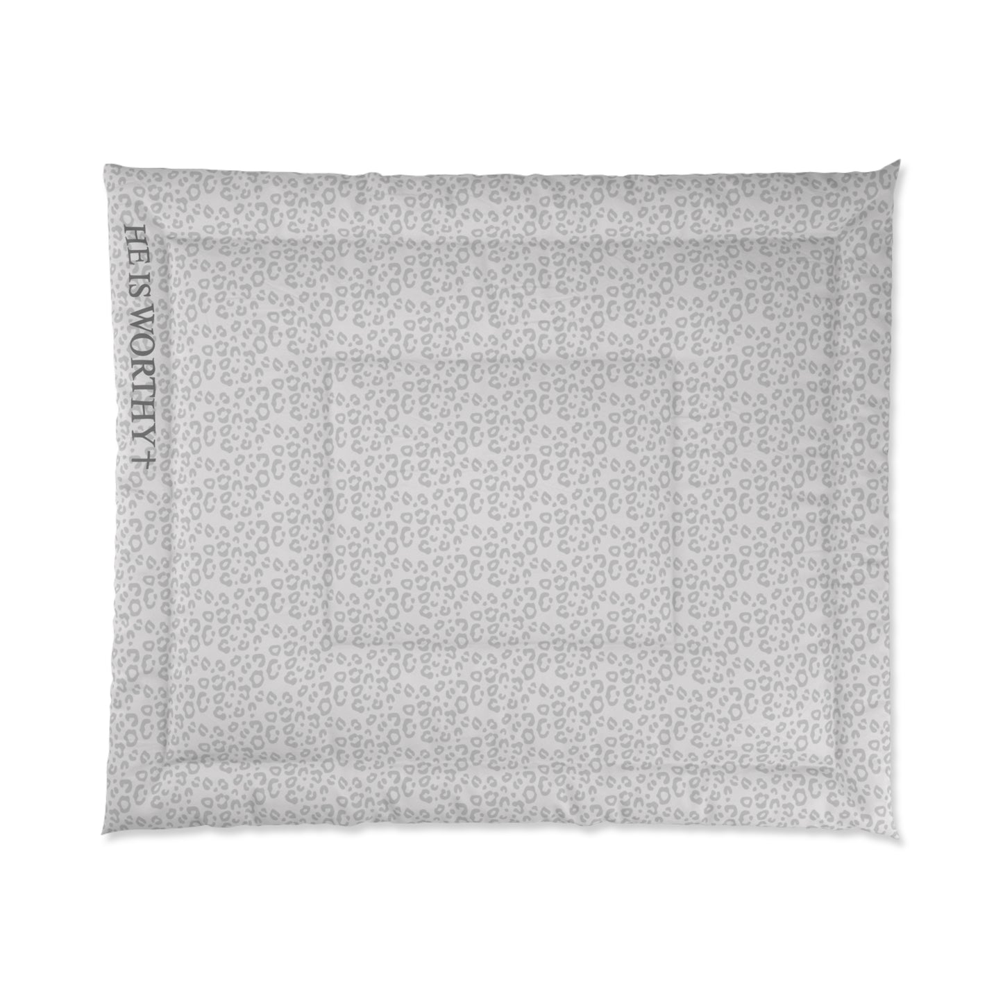Light Grey Leopard Worthy Comforter – He is Worthy Design, Bedroom Decor, Gift for Her, Home Essentials, Spiritual Comfort