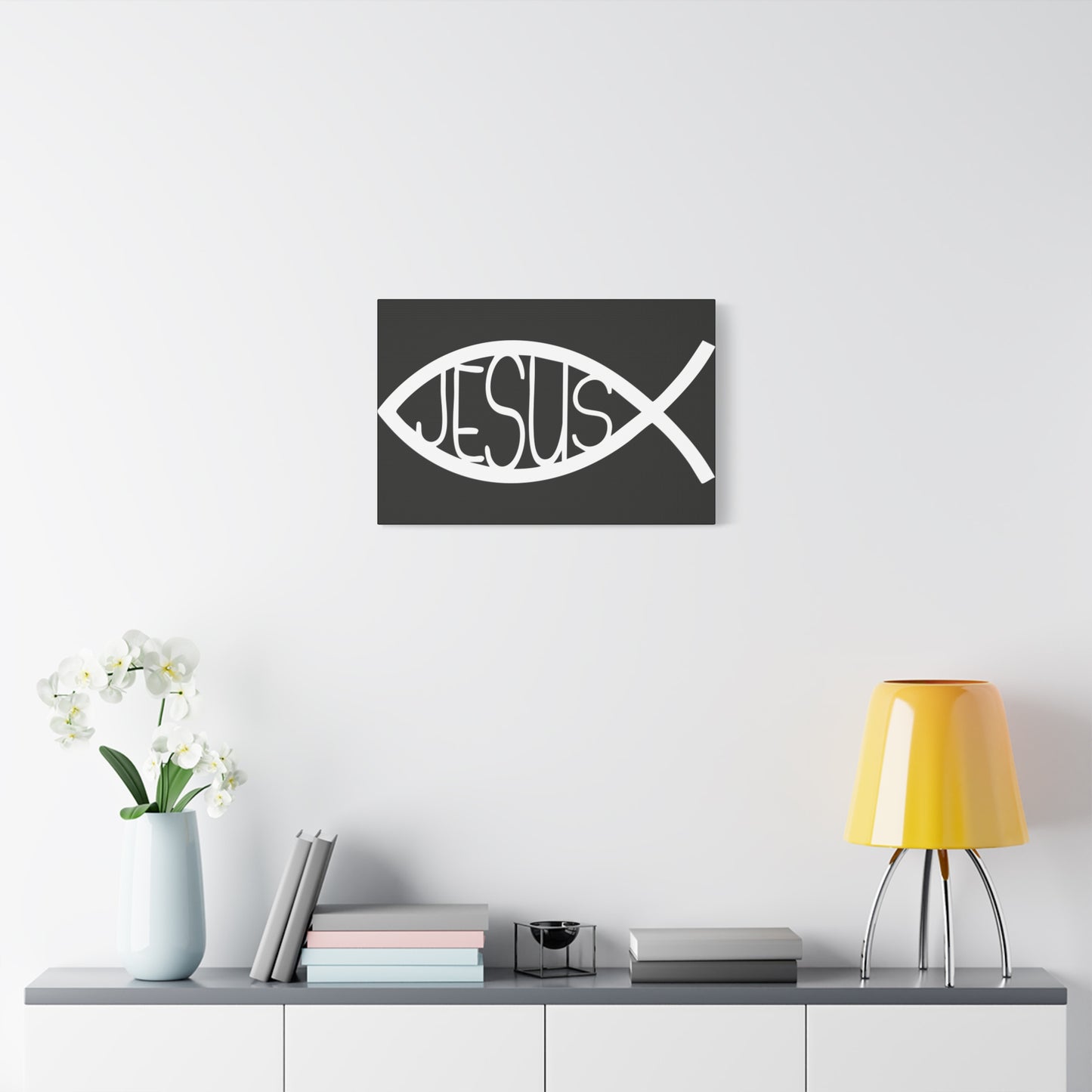Black and White Jesus Fish - Wall Art Canvas
