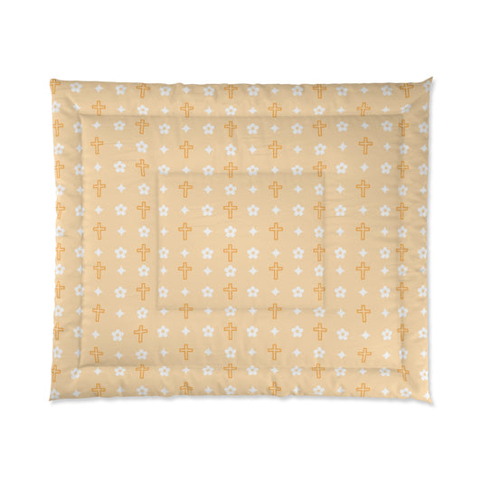 Creamsicle Daisy Cross Print Comforter