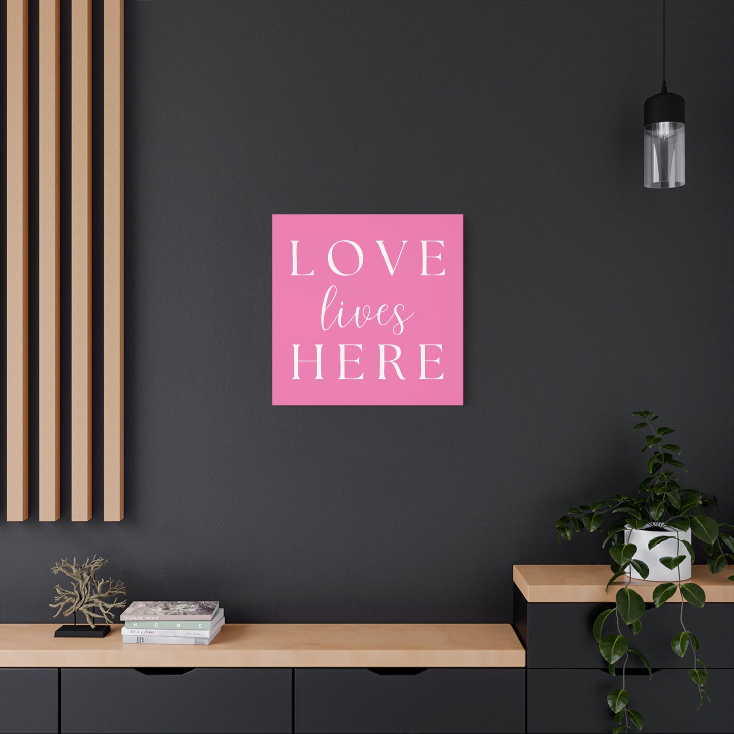 Pink and White Wall Art Canvas - Love Lives Here
